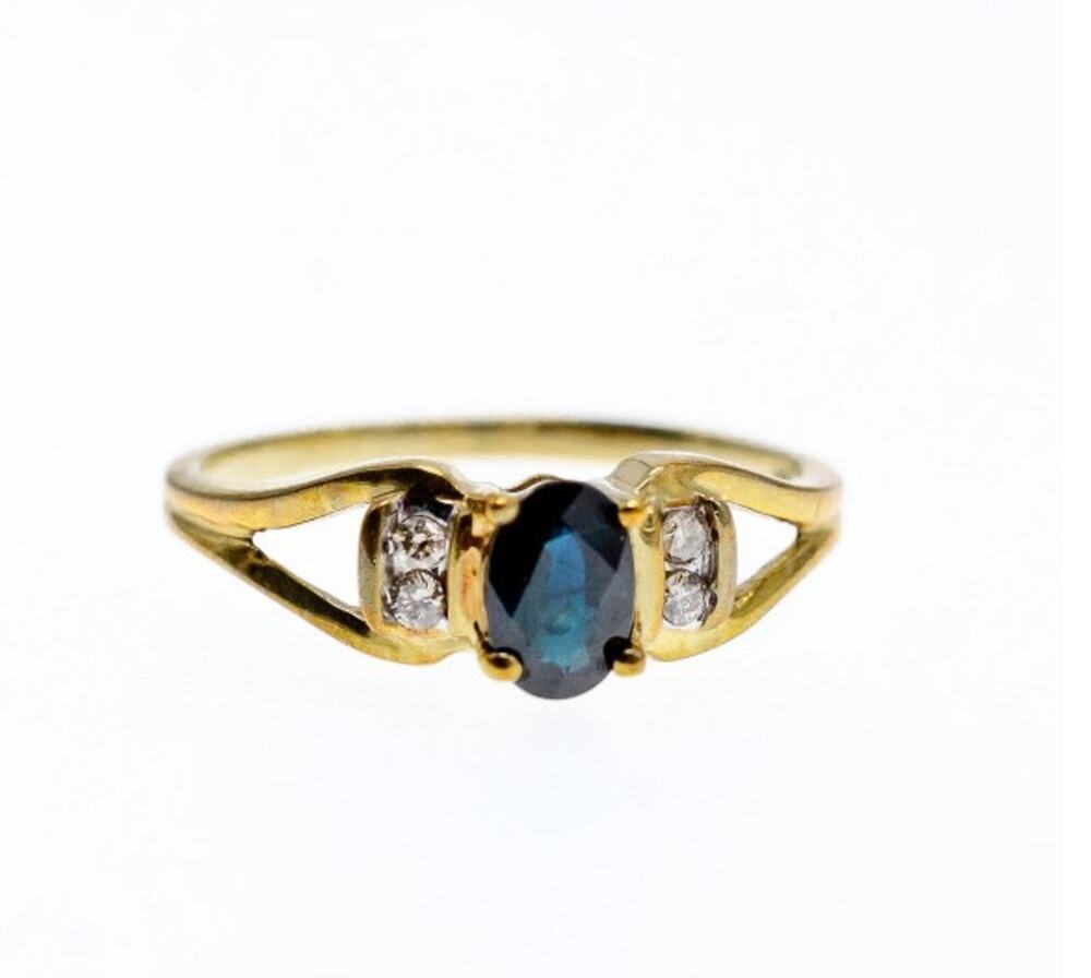 10K Yellow Gold Blue Spinel & Diamonds Ring Size 8